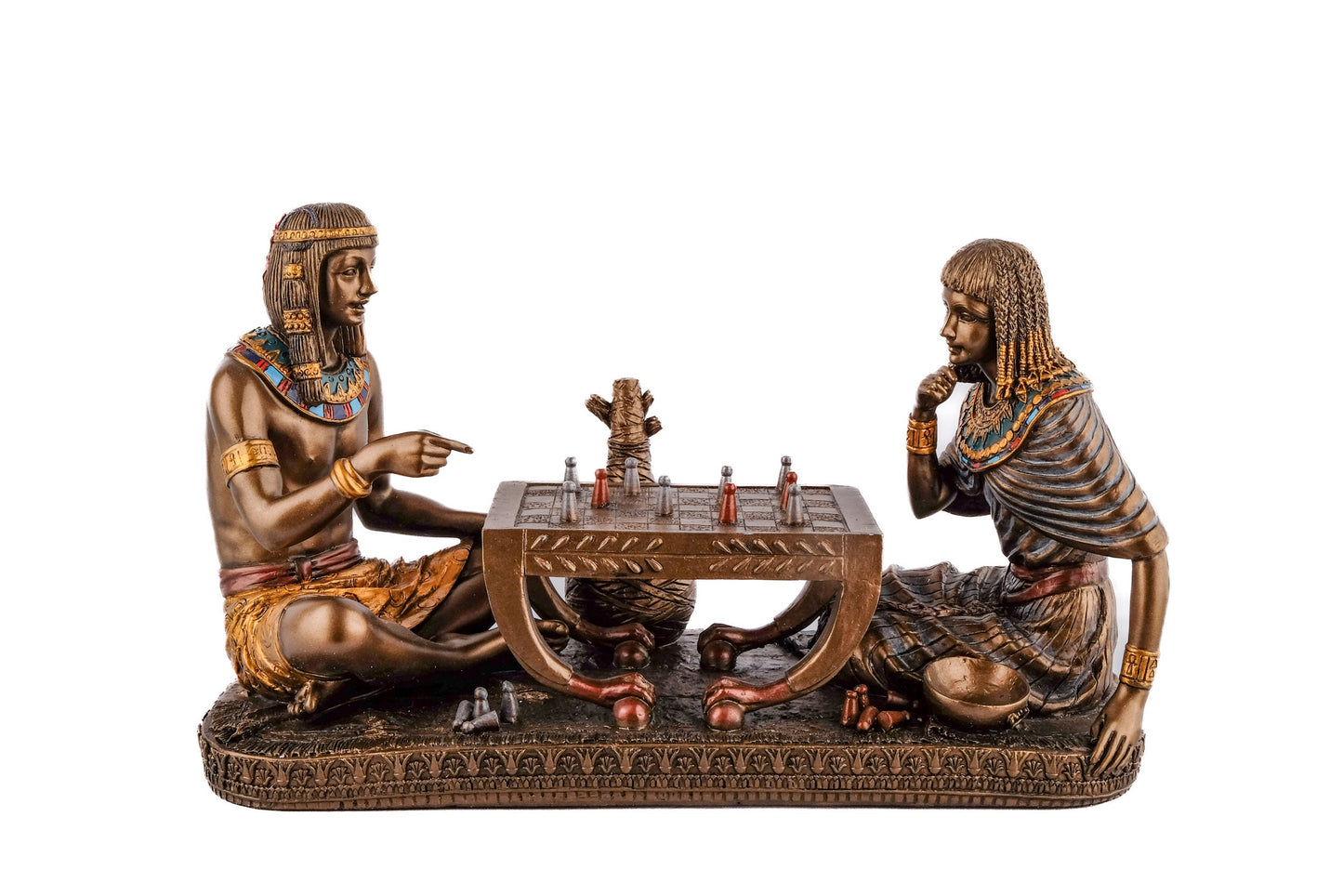 Amazing Maket for ancient pharaohs playing the famous Egyptian game Senet or Senat Sculpture Figure Cold cast Bronze & Resin made in Egypt