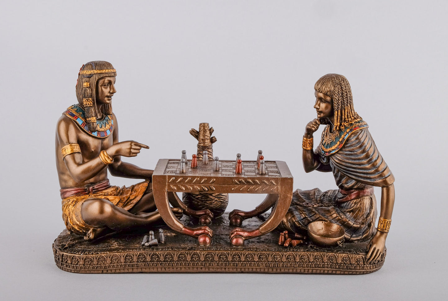 Amazing Maket for ancient pharaohs playing the famous Egyptian game Senet or Senat Sculpture Figure Cold cast Bronze & Resin made in Egypt