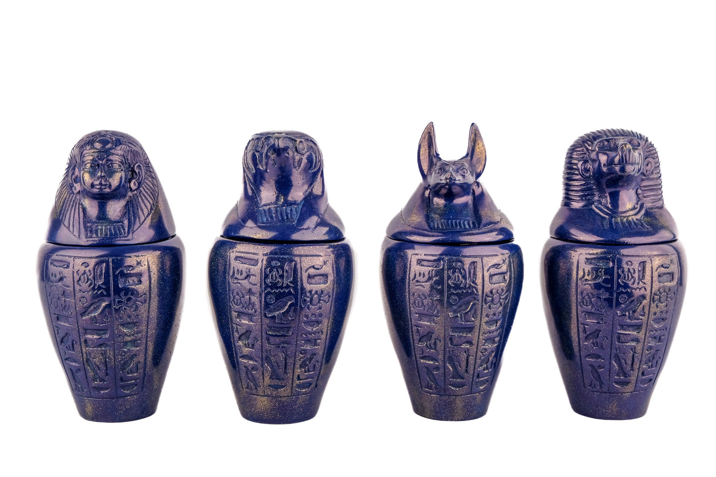 Blue Canopic jars Sons of Horus sculpture Set four Egyptian Art made in Egypt