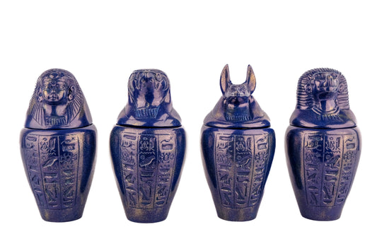 Blue Canopic jars Sons of Horus sculpture Set four Egyptian Art made in Egypt