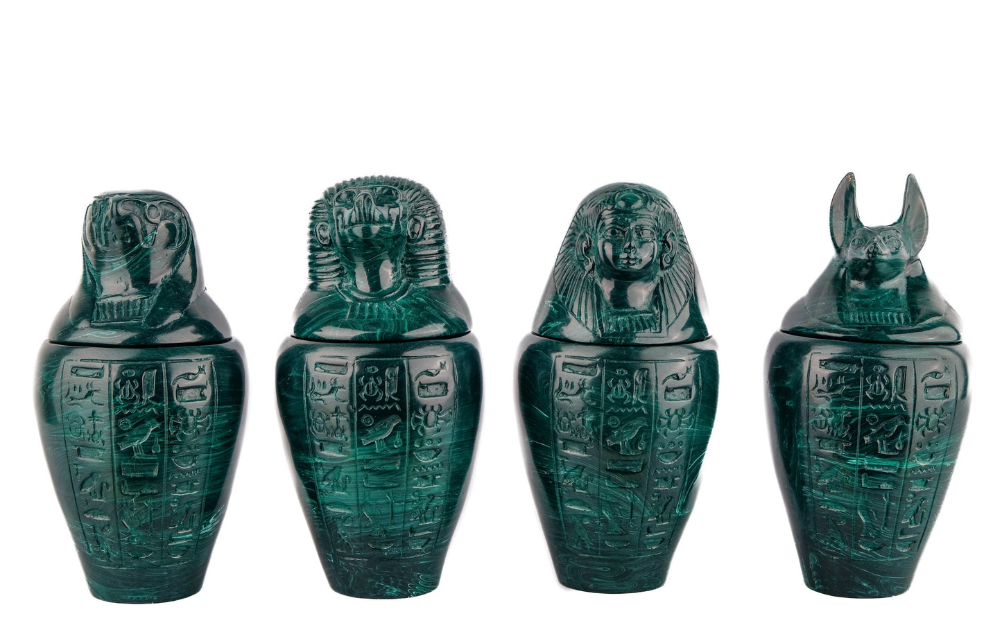 Green Canopic jars Sons of Horus sculpture Set four Egyptian Art made in Egypt