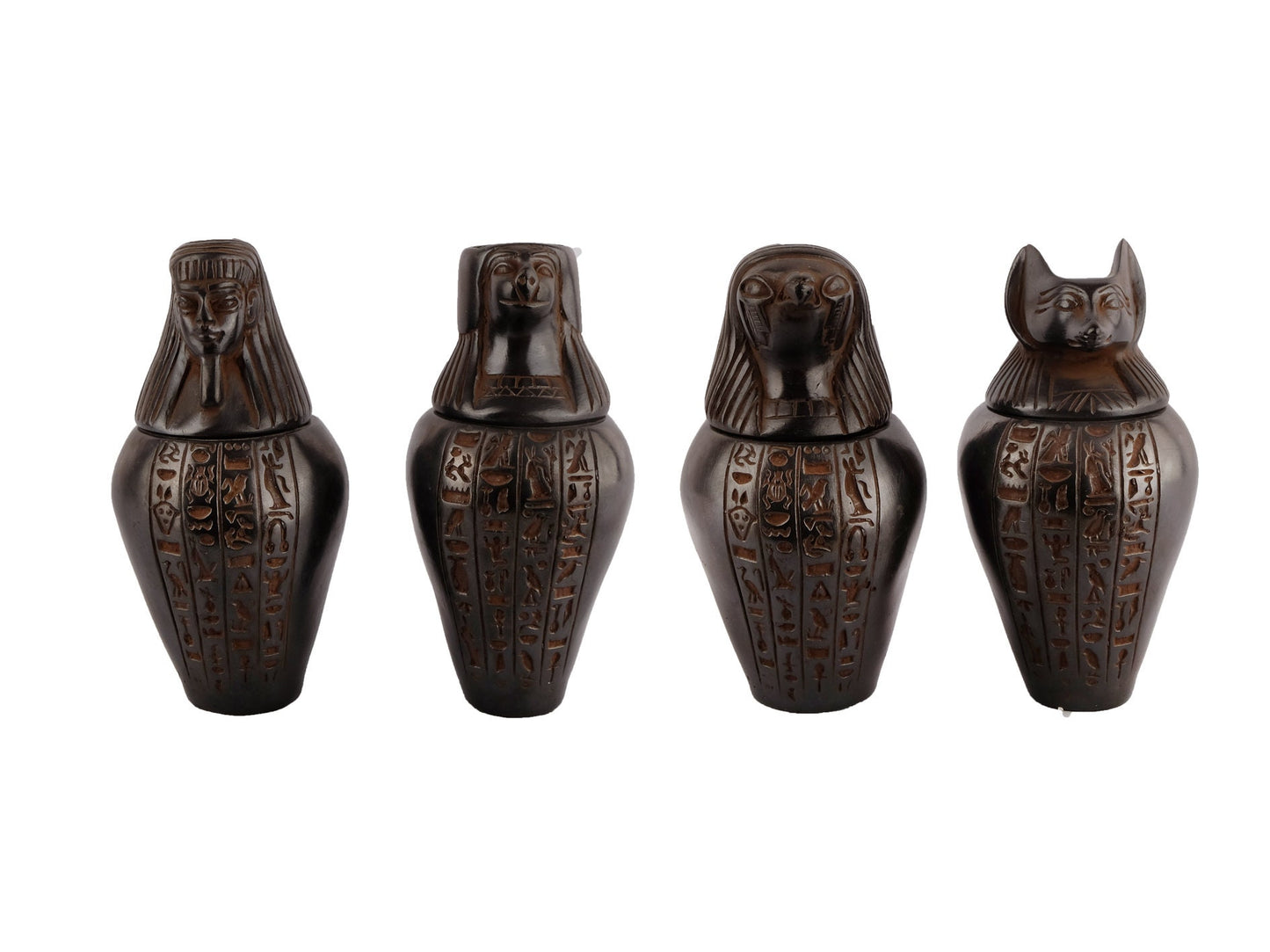 Canopic jars Sons of Horus sculpture Set four Egyptian Art heavy black stone made in Egypt