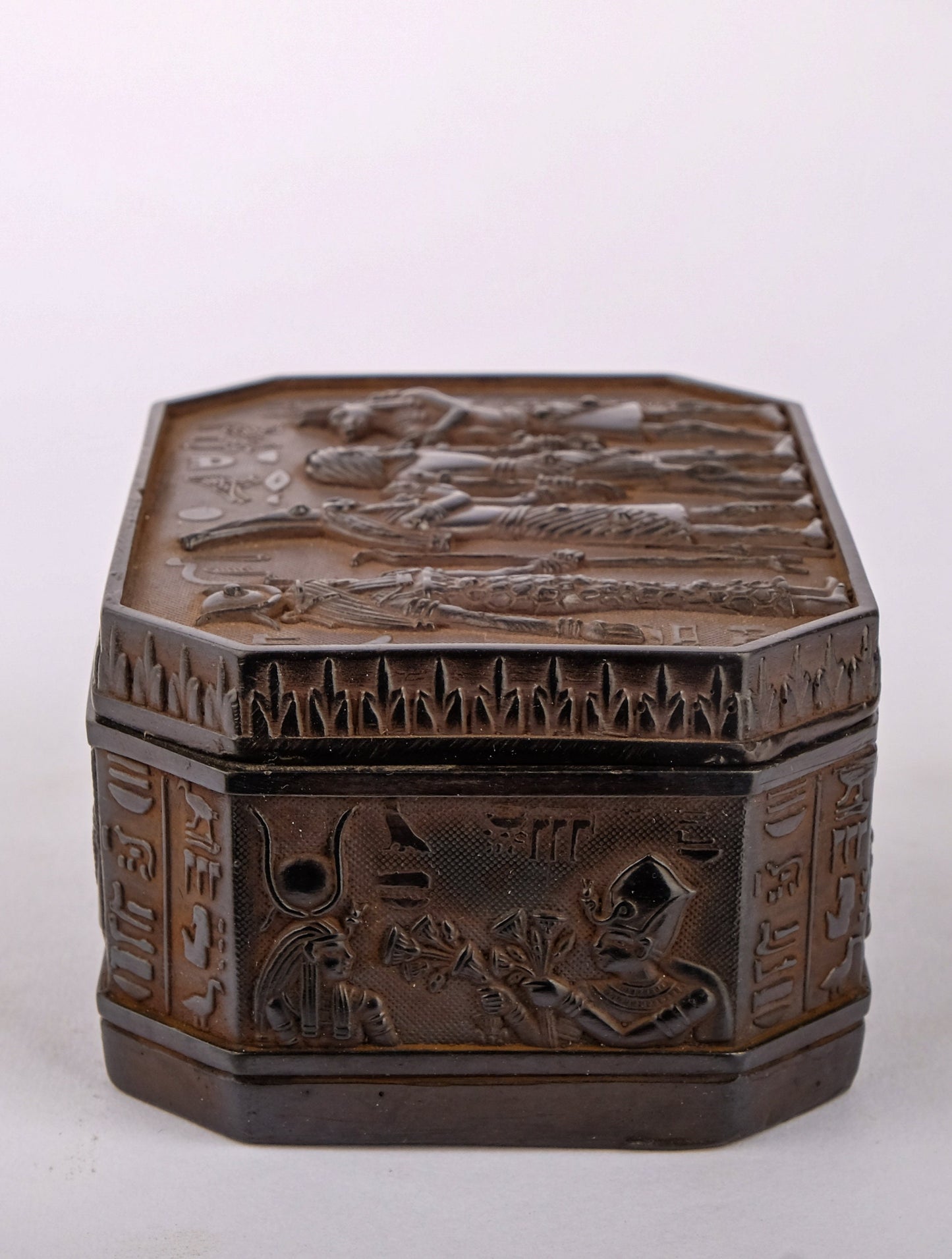 Unique Ancient Egyptian Art Box Heavy decorative inscriptions pharaonic black stone made in Egypt