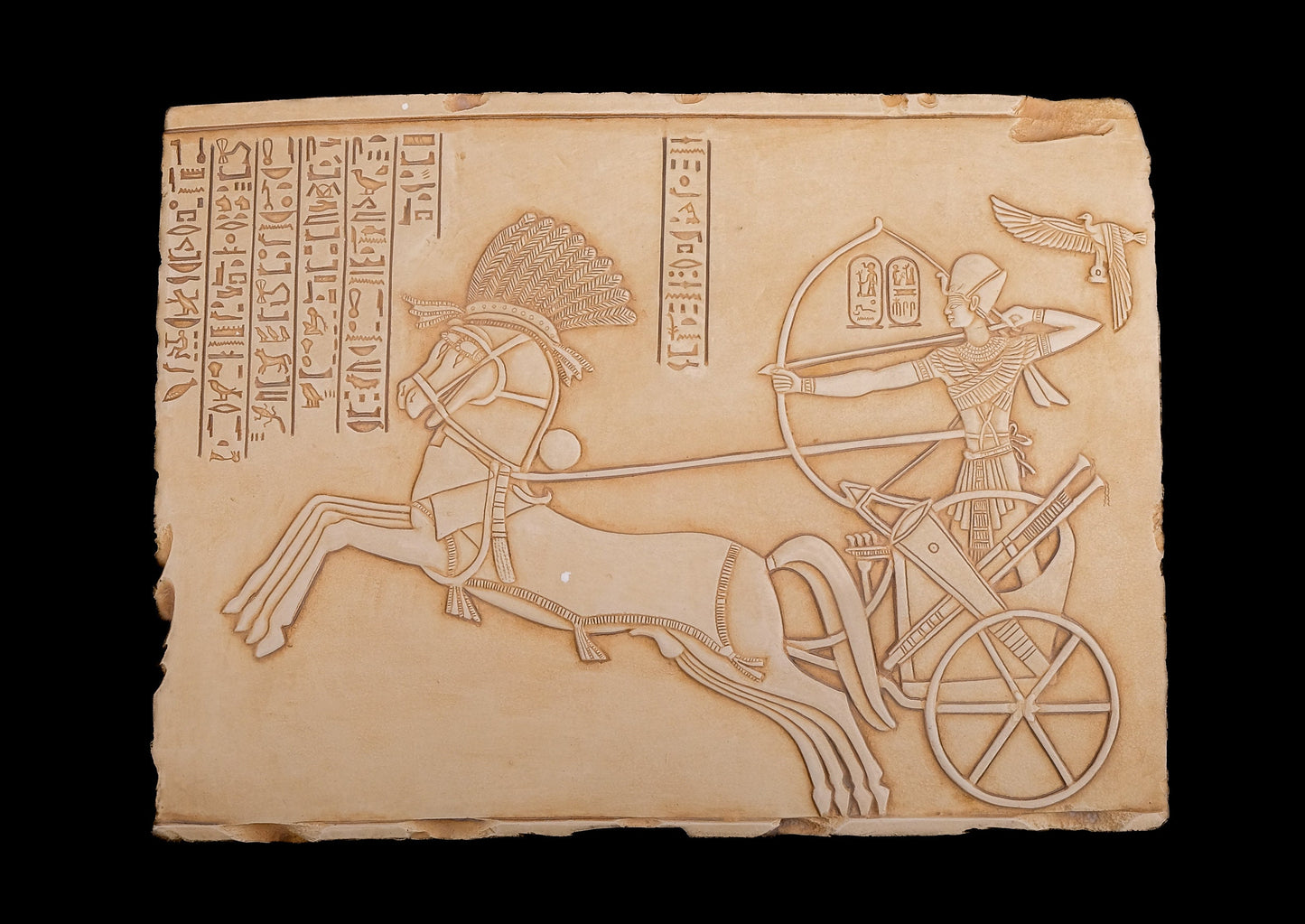 The great Ramses on a war Chariot At Battle of Kadesh the Epic war - Handmade limestone wall Relief large size made in Egypt