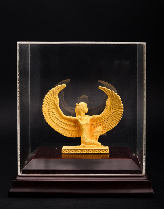 Unique ancient Egyptian statue of Isis open wings inside beautiful Glasses Box made in Egypt