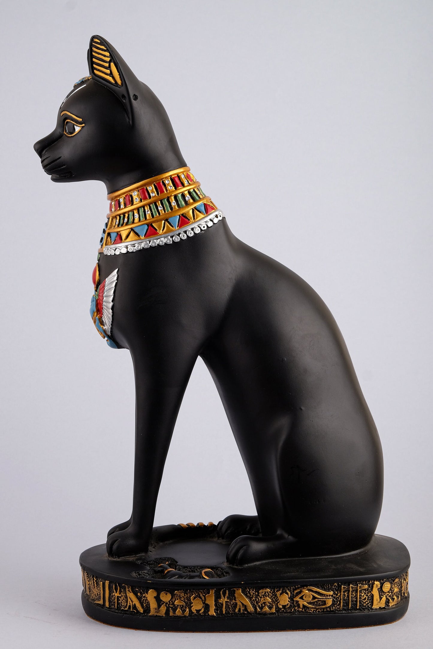 Unique statue Bastet cat large handcrafted paint black with scarab on her head and winged on her chest & eye of Horus made in Egypt