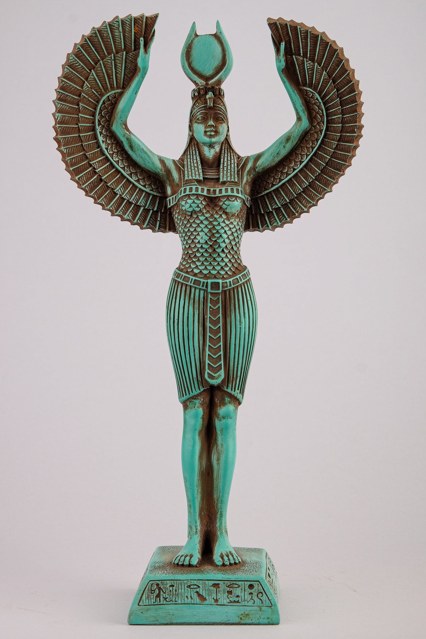 Egyptian statue of Isis wings green large stone symbol of protection and magic unique ancient Egypt