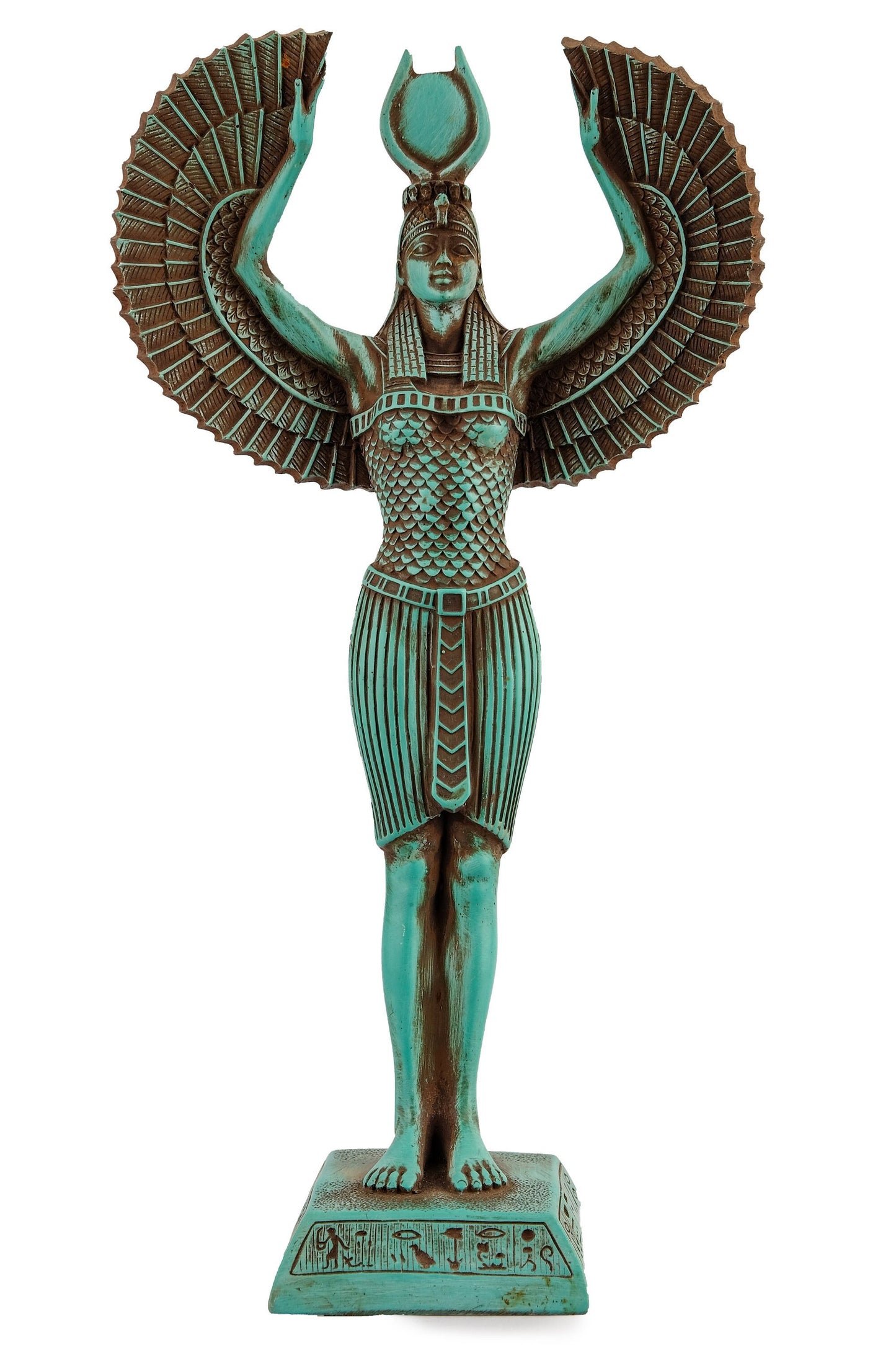 Egyptian statue of Isis wings green large stone symbol of protection and magic unique ancient Egypt