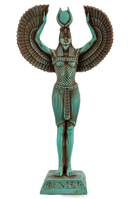 Egyptian statue of Isis wings green large stone symbol of protection and magic unique ancient Egypt