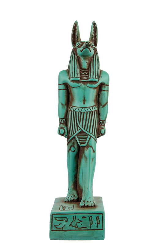 A unique ancient Egyptian statue of Anubis Jackal God of afterlife and mummification green stone made in Egypt