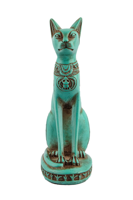 Unique Egyptian Bastet cat Statue heavy green stone with scarab on her chest