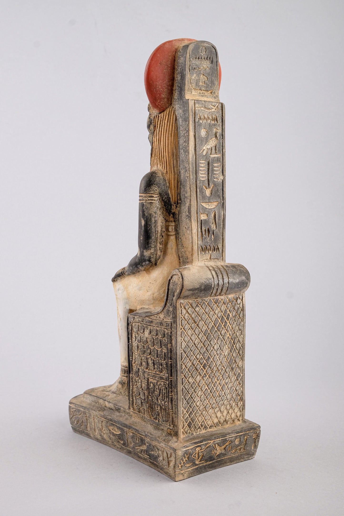 Unique Ancient Egyptian statue of Sekhmet, symbol of war seated, figurine black made in Egypt.