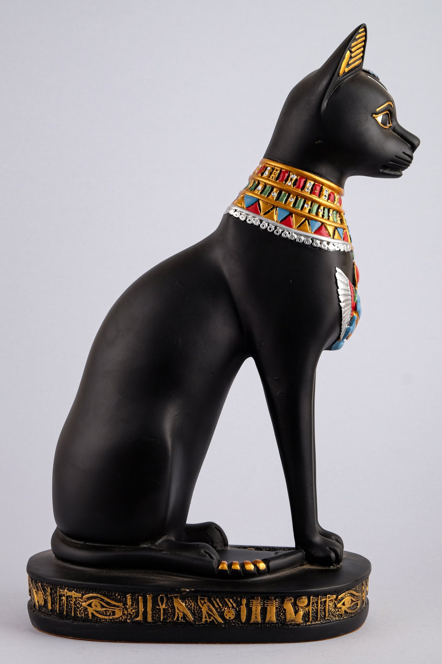 Unique statue Bastet cat large handcrafted paint black with scarab on her head and winged on her chest & eye of Horus made in Egypt