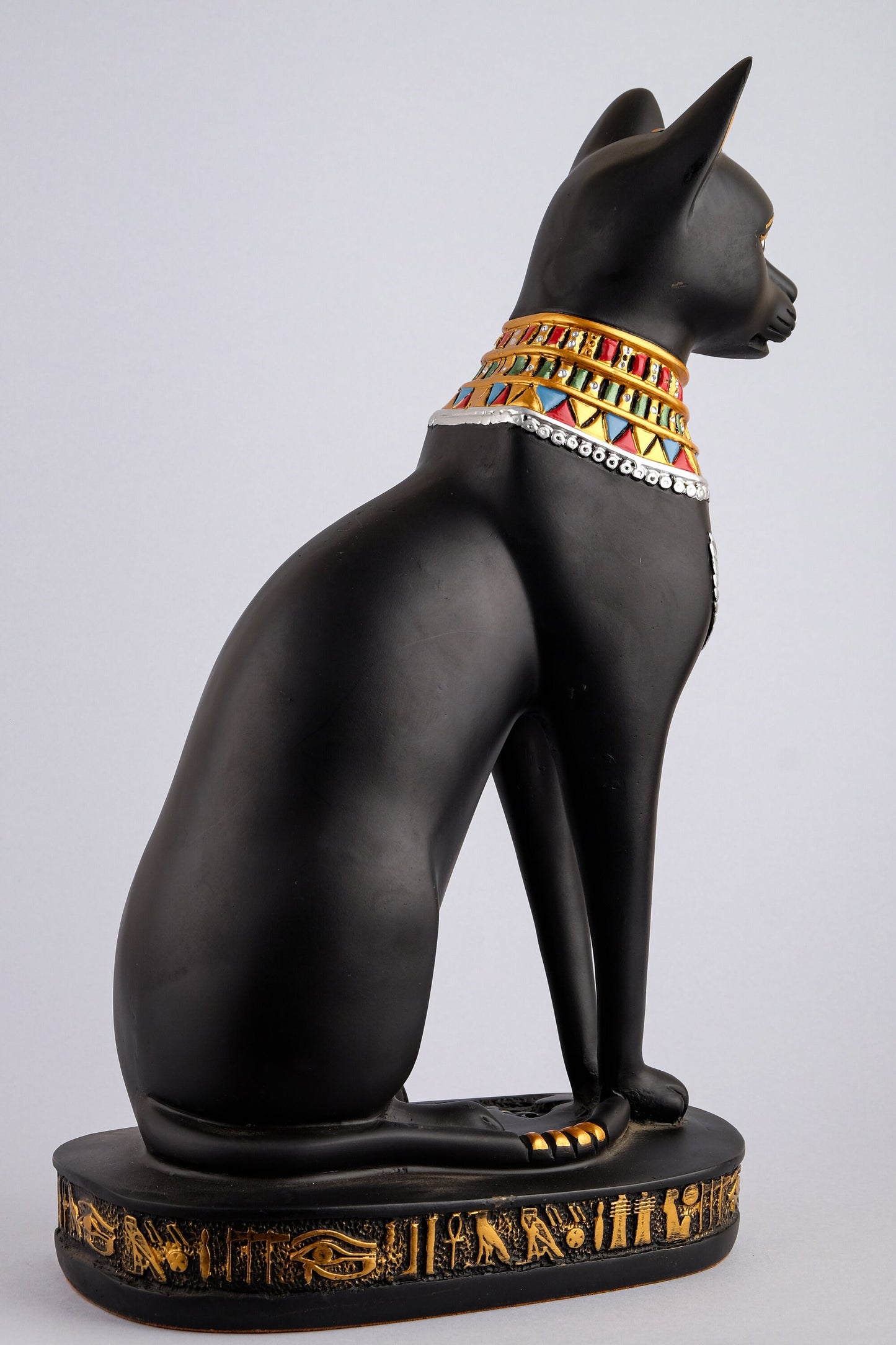 Unique statue Bastet cat large handcrafted paint black with scarab on her head and winged on her chest & eye of Horus made in Egypt