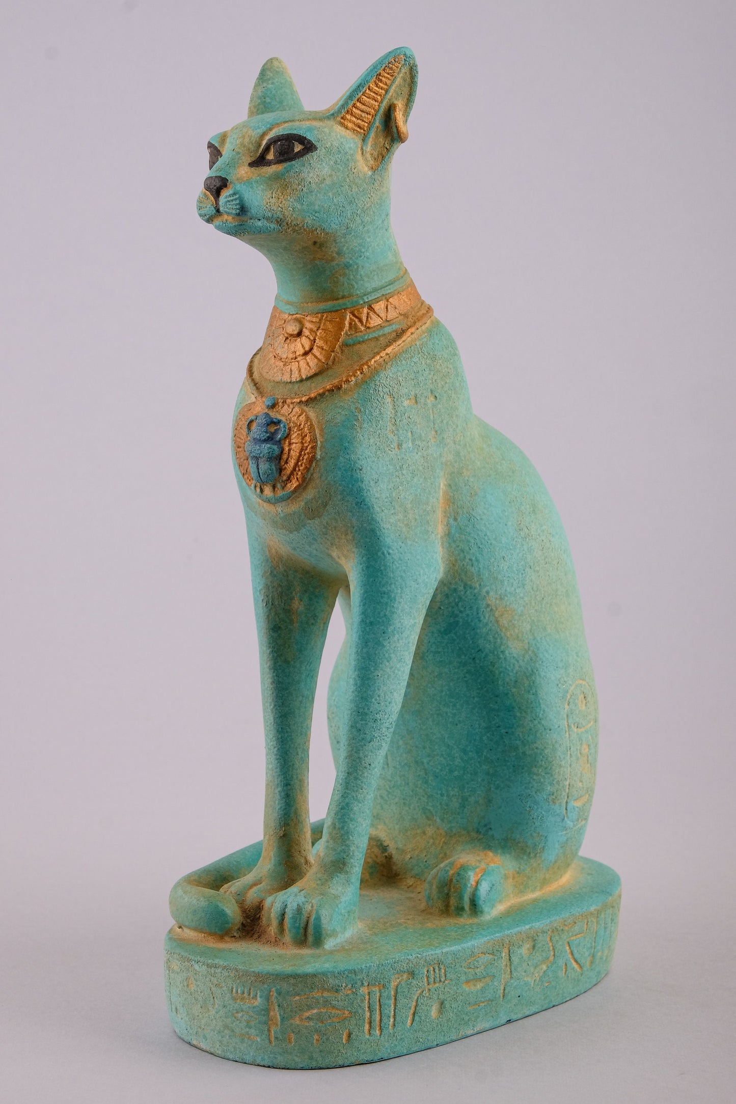 Unique Egyptian Bastet cat Statue statue unique green sculpture stone handcrafted altar statue with scarab on her chest