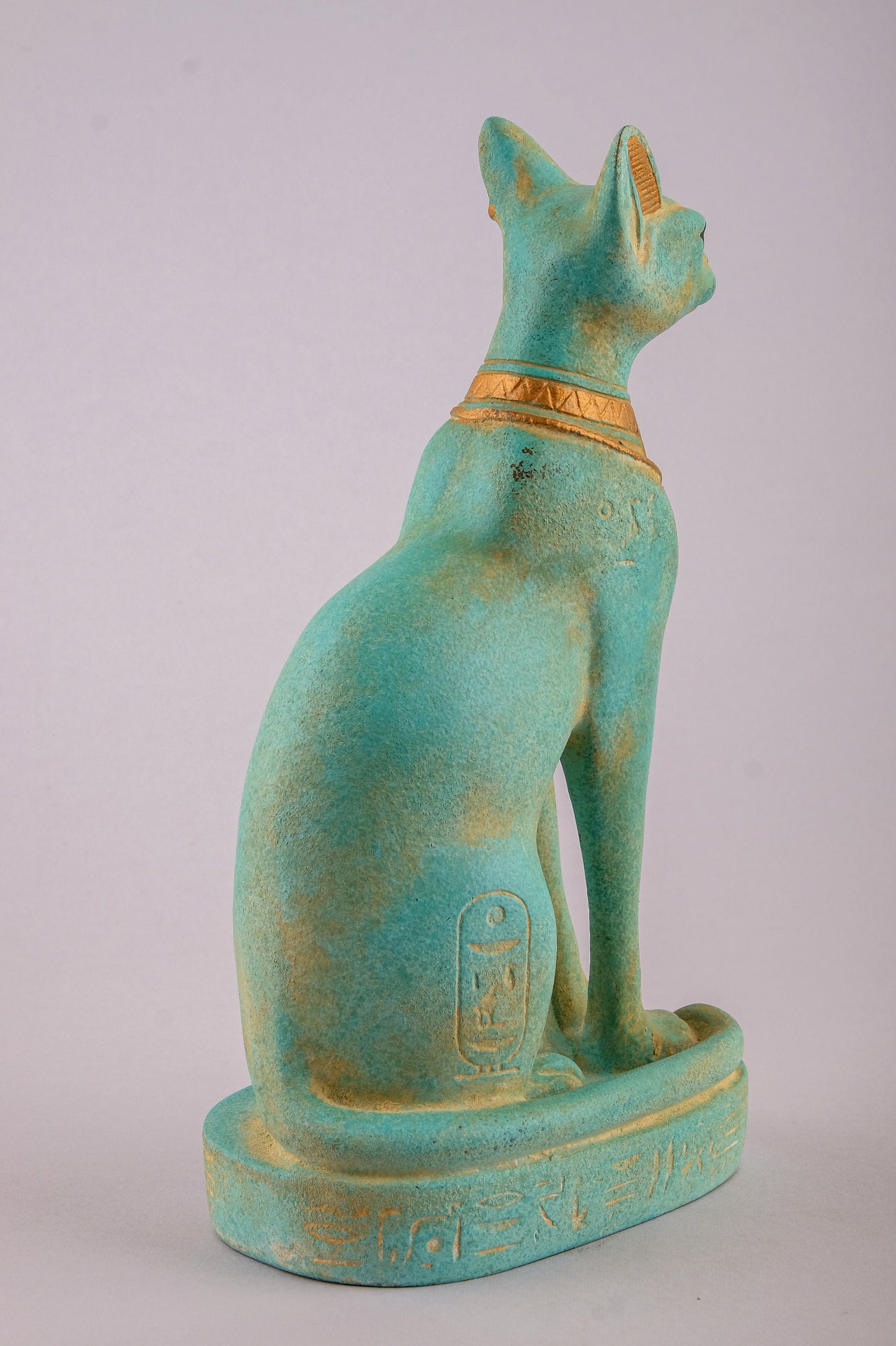 Unique Egyptian Bastet cat Statue statue unique green sculpture stone handcrafted altar statue with scarab on her chest