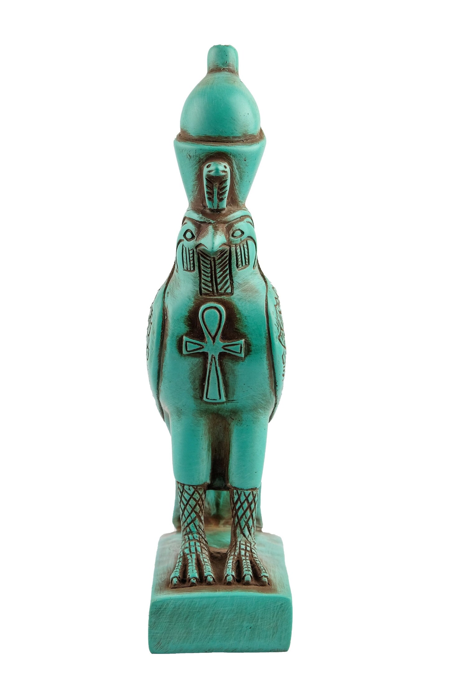 Statue Falcon Bird Headed  Horus with ankh key of life green stone made in Egypt