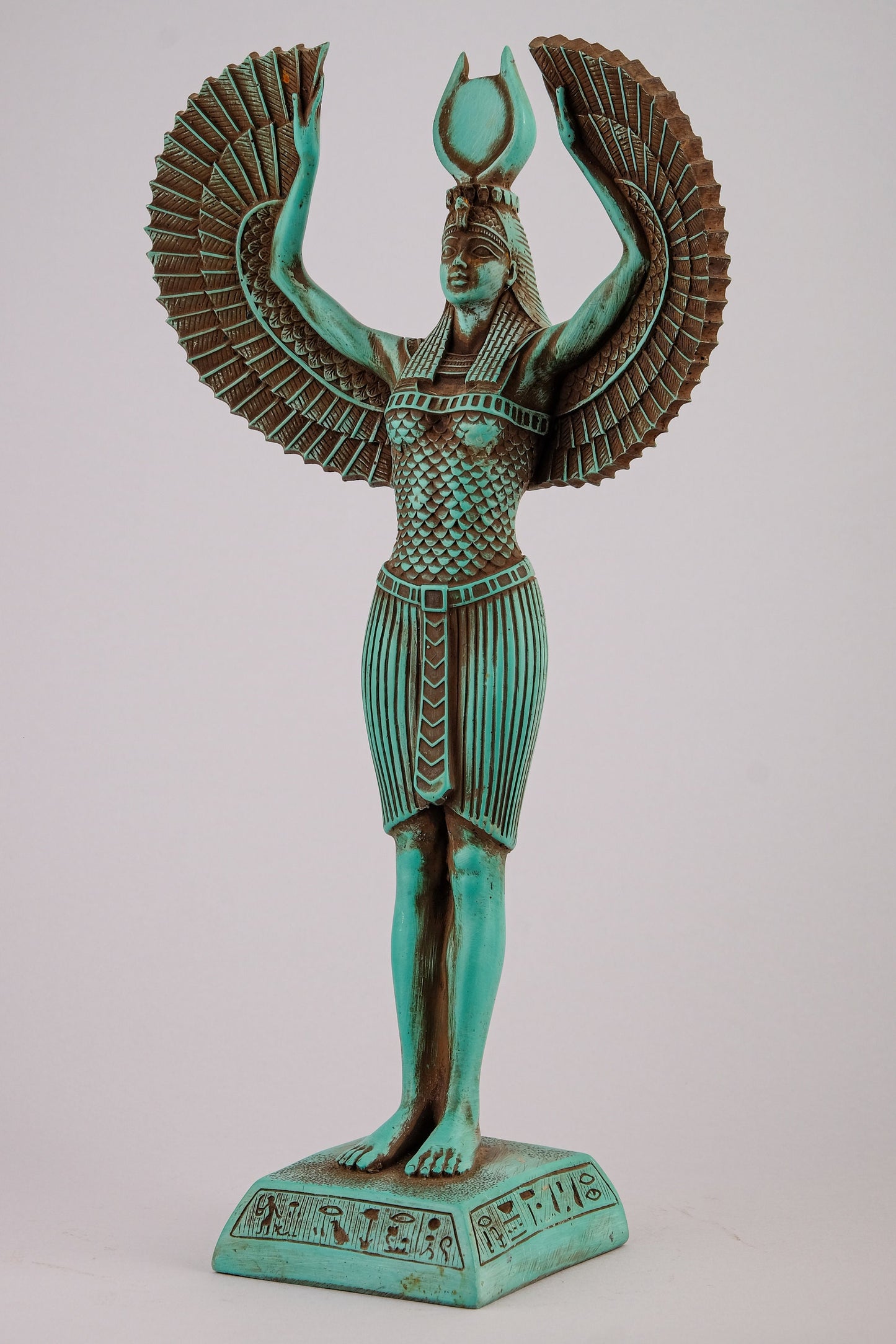 Egyptian statue of Isis wings green large stone symbol of protection and magic unique ancient Egypt