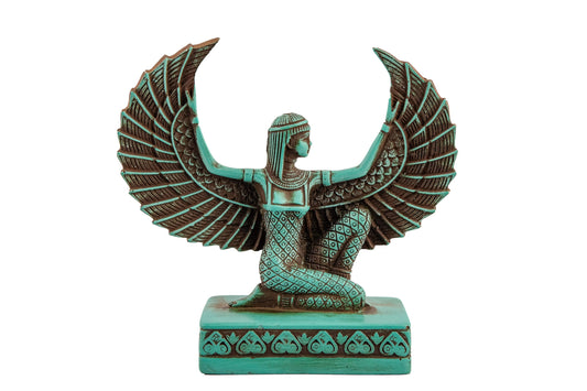 Egyptian statue of Isis handmade from green limestone made in Egypt