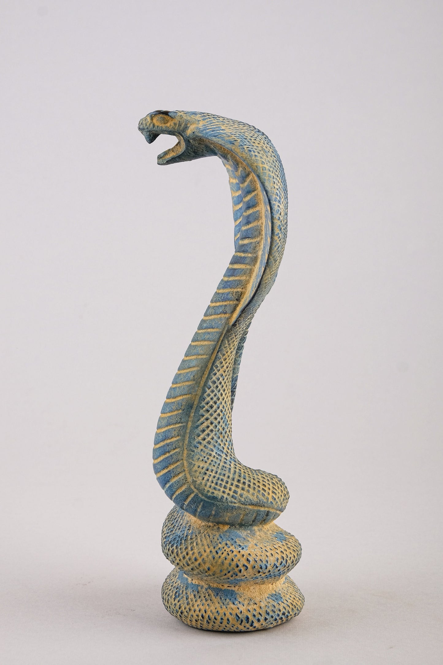 The mighty Uraes - Ancient Egyptian Cobra - Replica Altar statue Flawlessly carved from blue stone - Handmade in Egypt