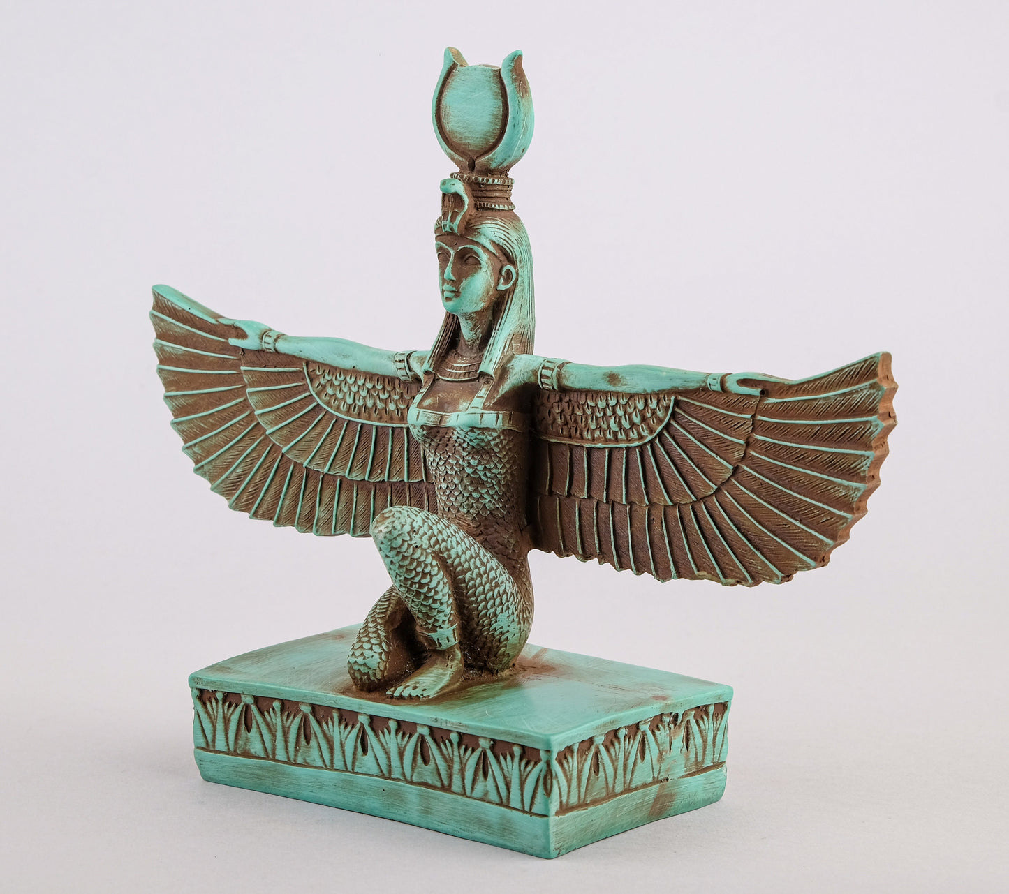 Unique ancient Egyptian statue of Isis Wings handmade from green limestone made in Egypt