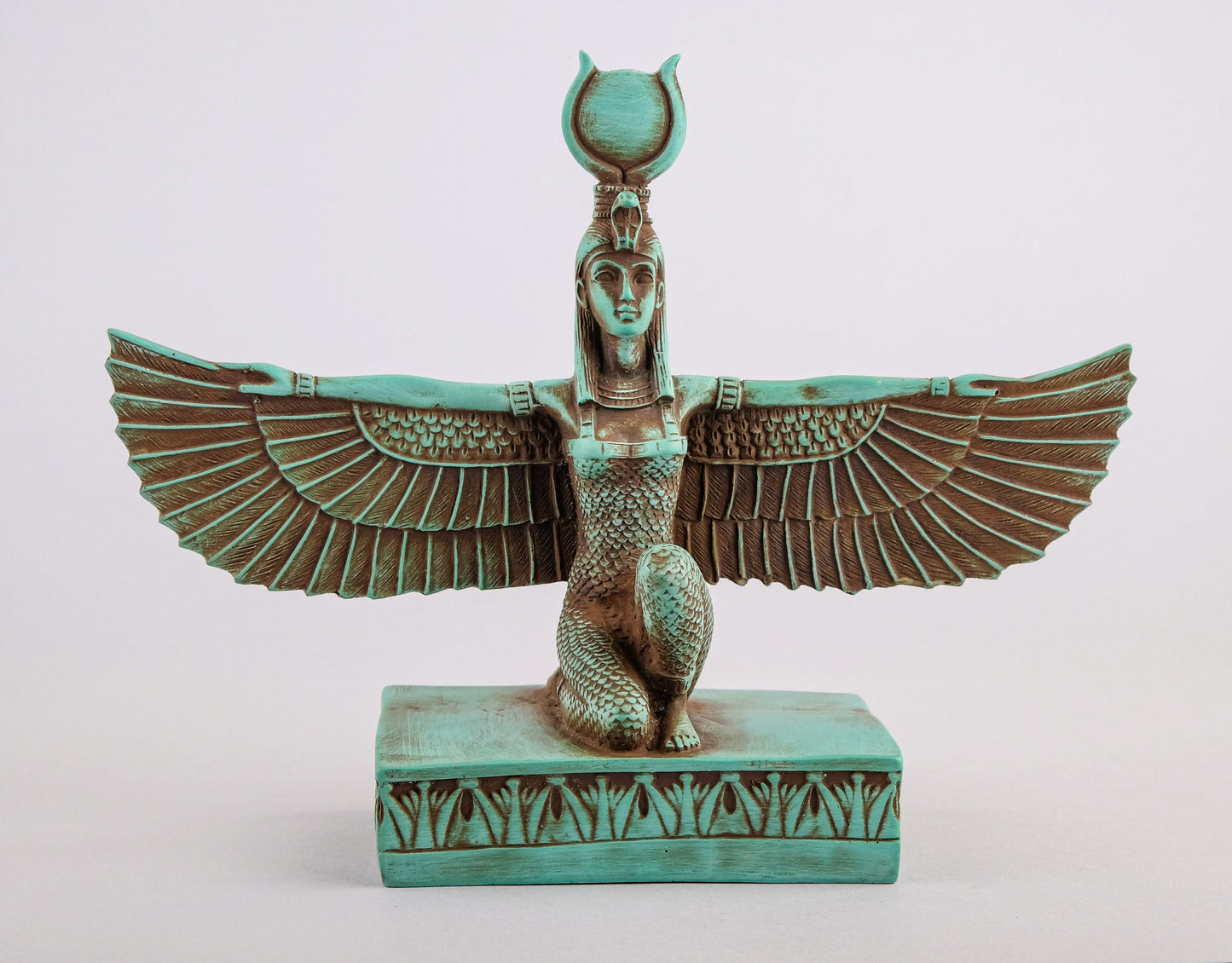 Unique ancient Egyptian statue of Isis Wings handmade from green limestone made in Egypt