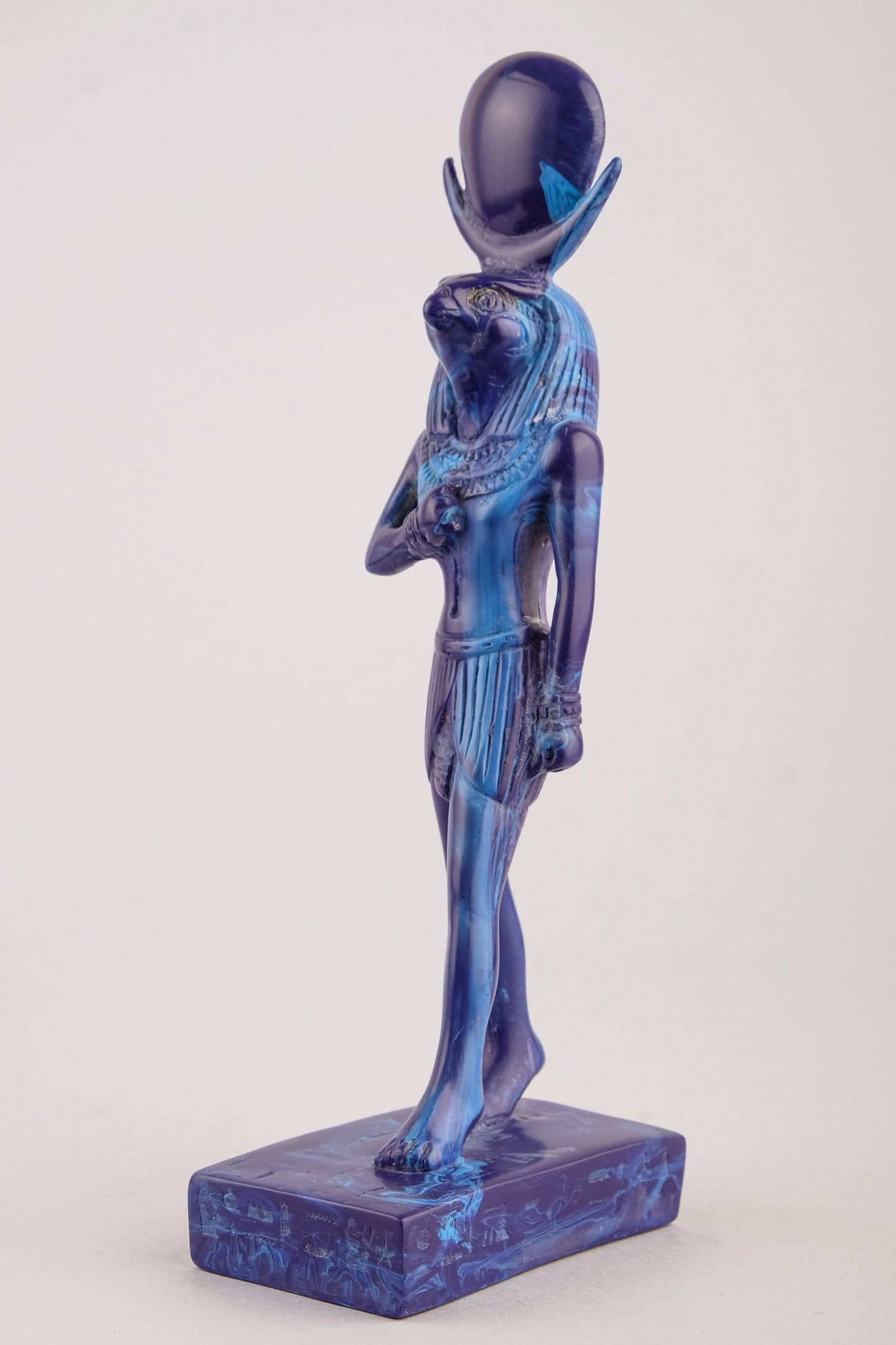 Ancient Egyptian blue statue of sun God Ra Harakhte made in Egypt