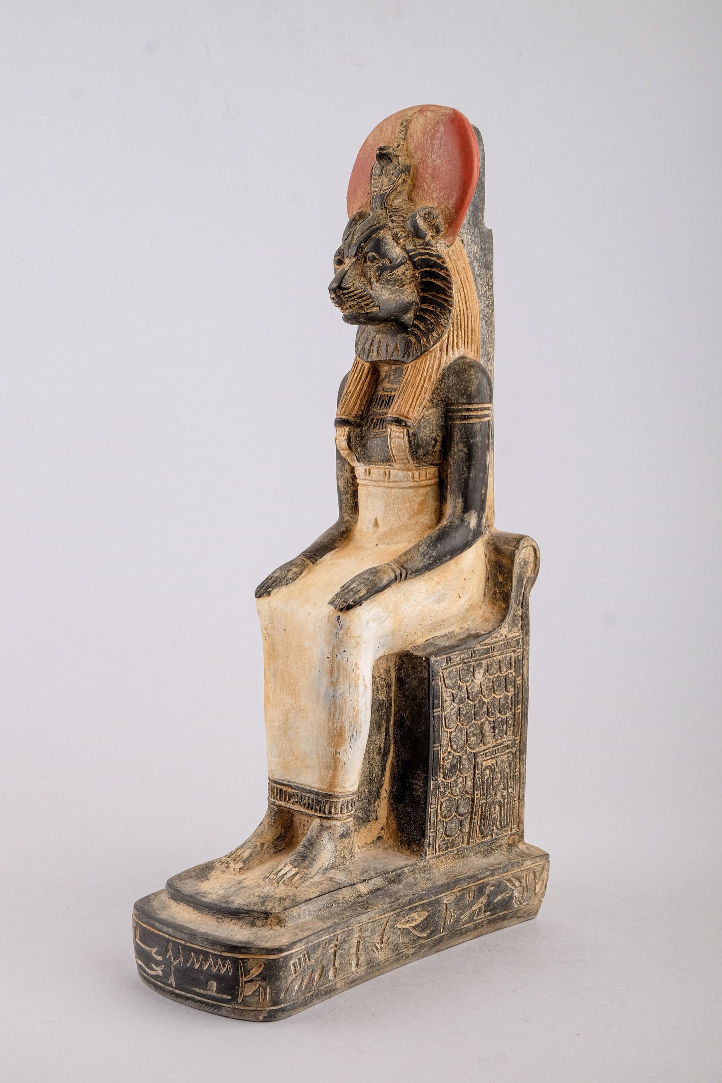 Unique Ancient Egyptian statue of Sekhmet, symbol of war seated, figurine black made in Egypt.