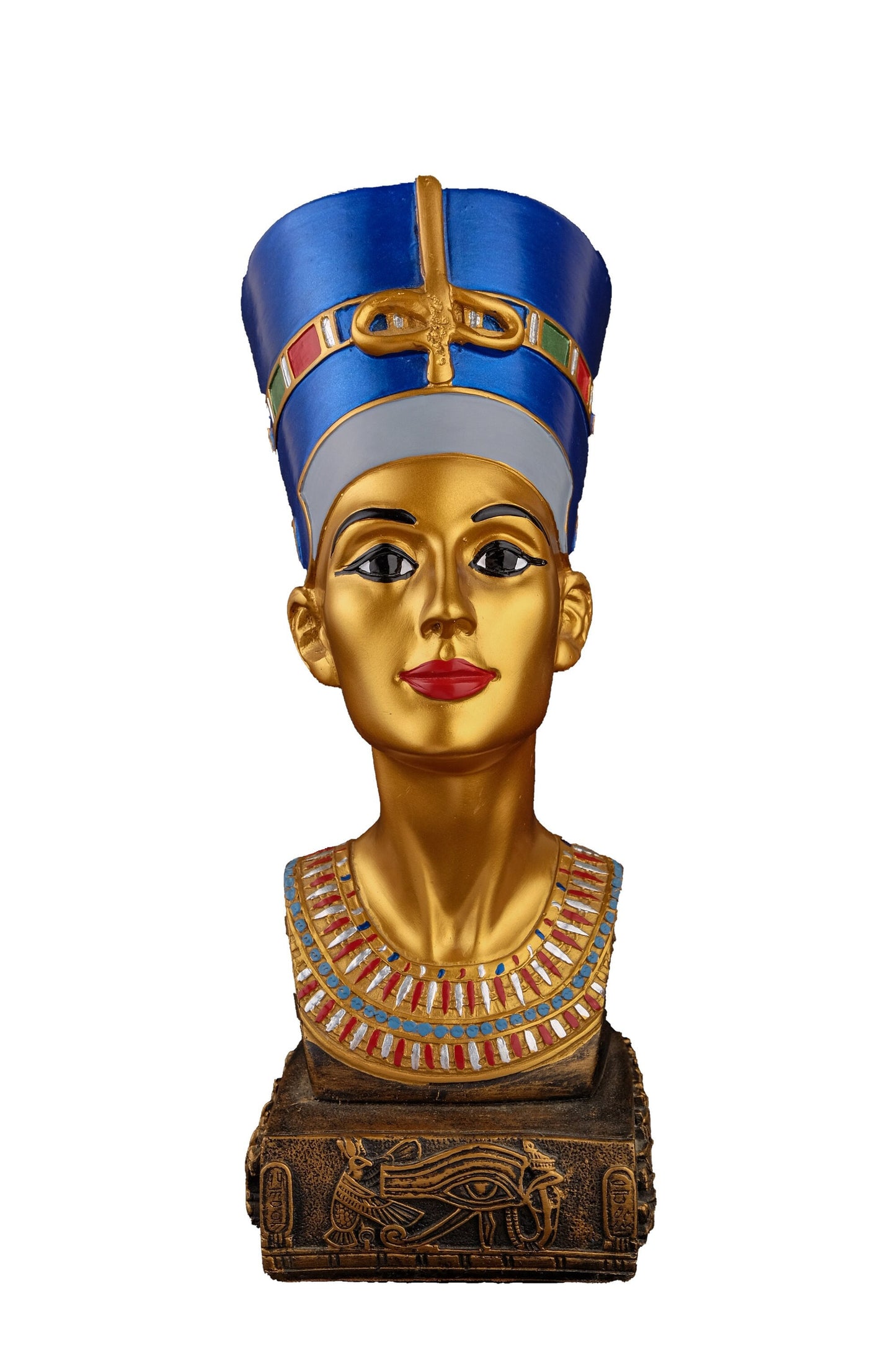 Statue of Egyptian Art Queen Nefertiti Bust Large hand painted gold blue made in Egypt