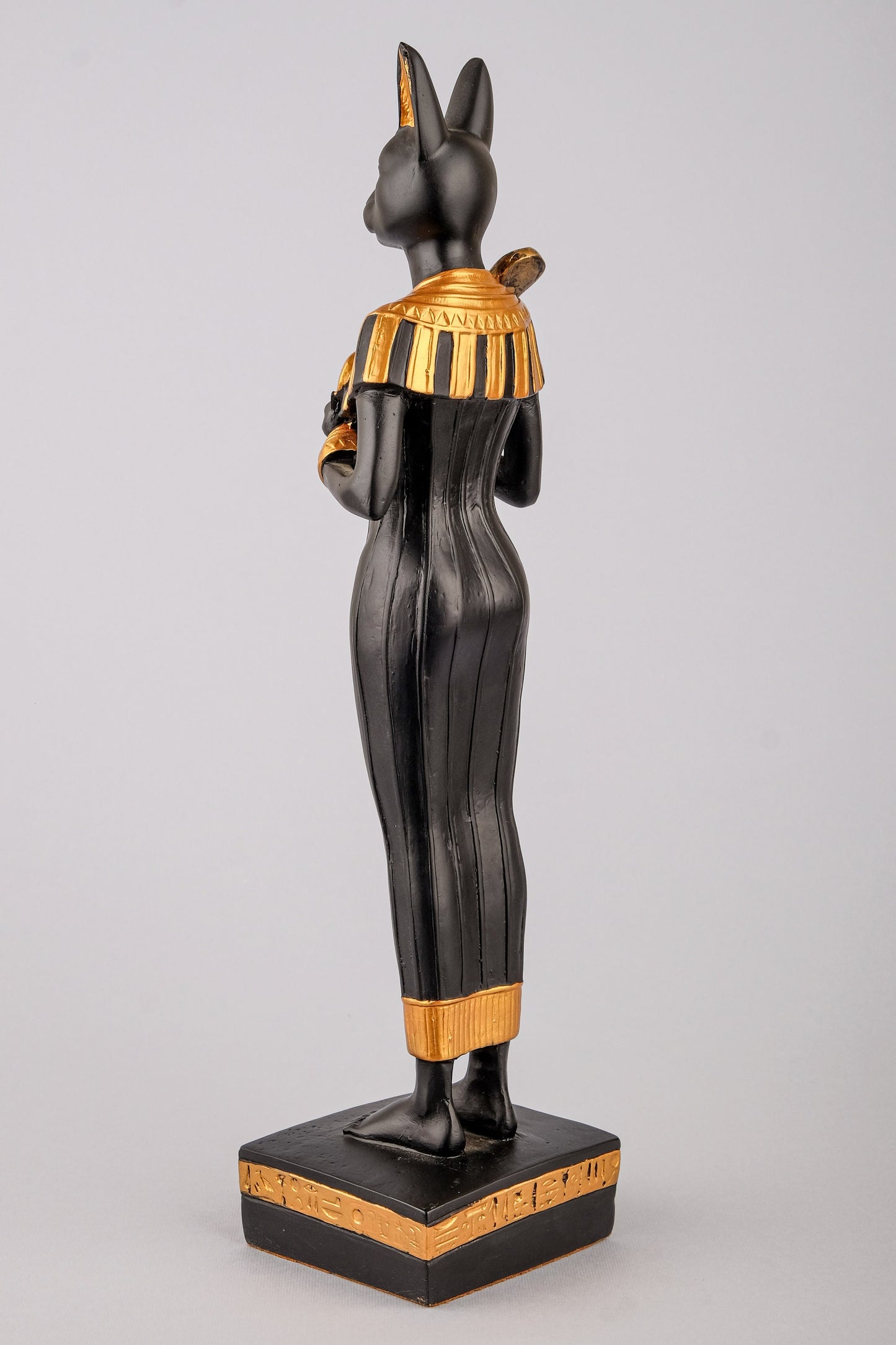 Egyptian Cat Bastet Large standing joy Love Music Royal Ankh hand painted gold and black made in Egypt