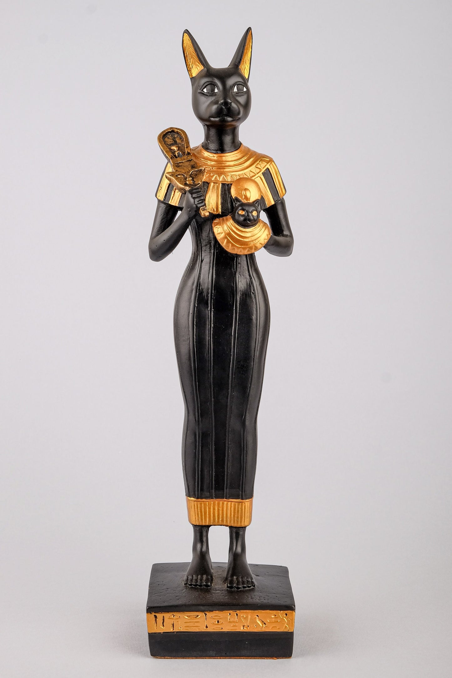 Egyptian Cat Bastet Large standing joy Love Music Royal Ankh hand painted gold and black made in Egypt