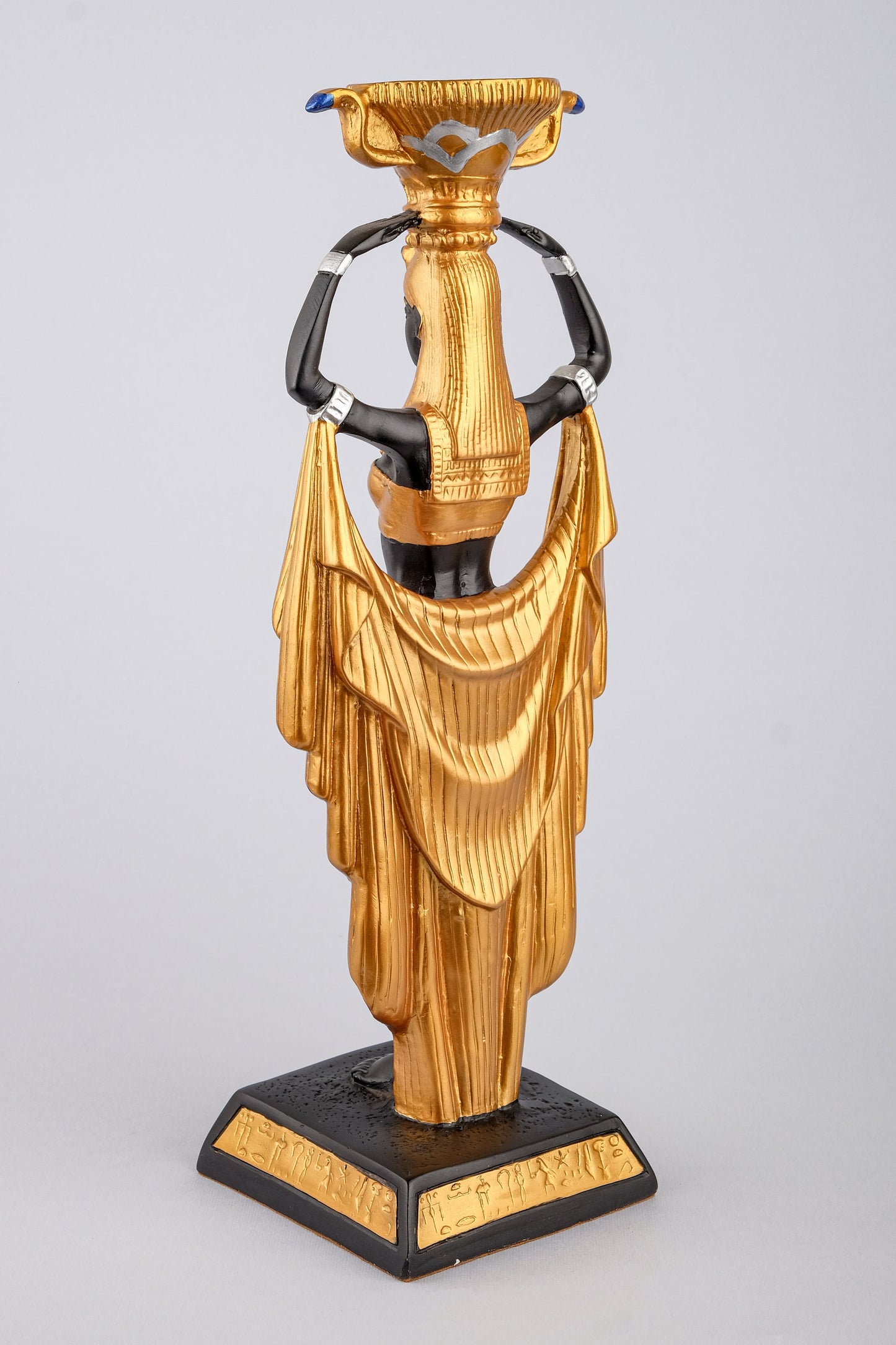 Statue of Egyptian Queen Cleopatra's Egyptian Nubian Maiden Servants with Chalice large painted black gold made in Egypt