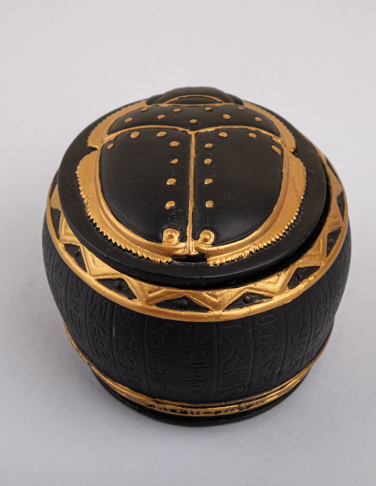 Fantastic Unique Ancient Egyptian Art Scarab as a Jewelry Box Heavy Stone painted gold black made in Egypt