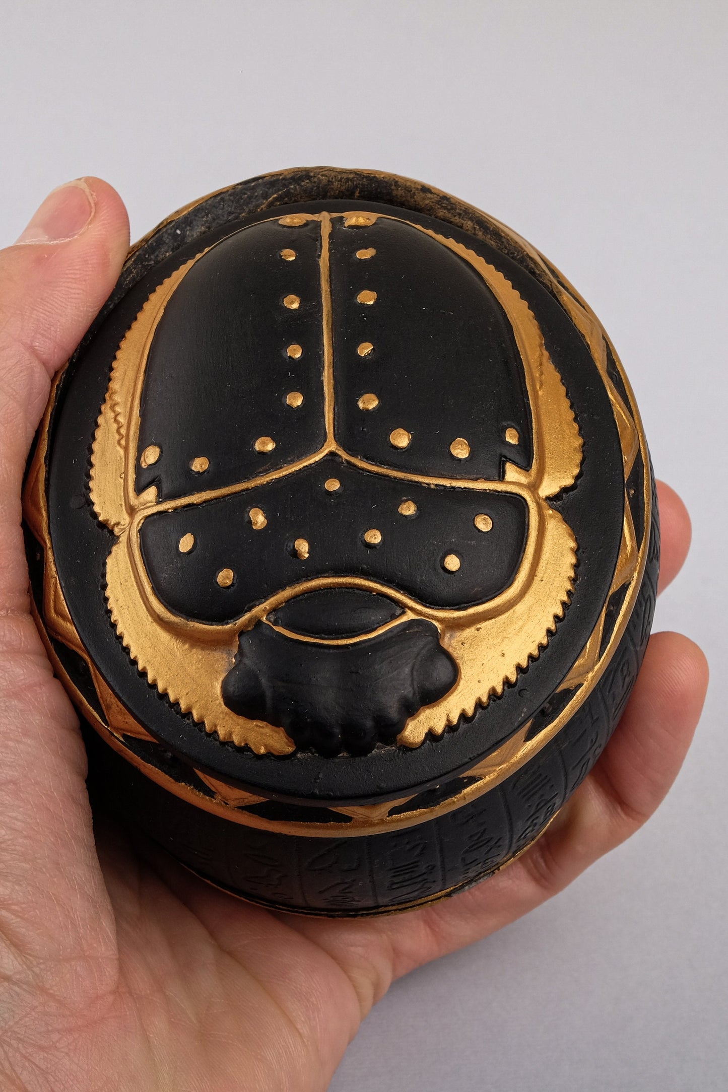 Fantastic Unique Ancient Egyptian Art Scarab as a Jewelry Box Heavy Stone painted gold black made in Egypt