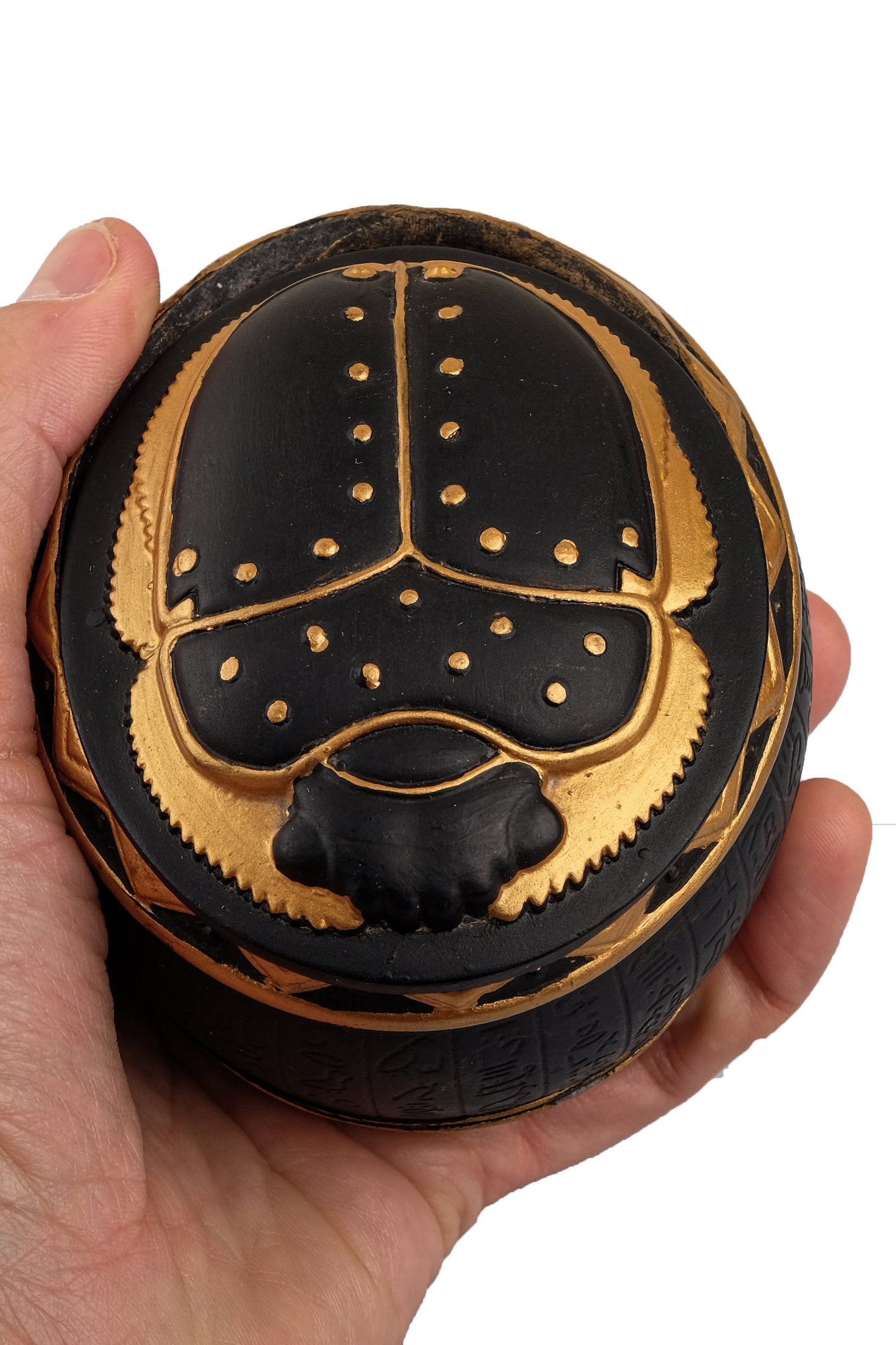 Fantastic Unique Ancient Egyptian Art Scarab as a Jewelry Box Heavy Stone painted gold black made in Egypt