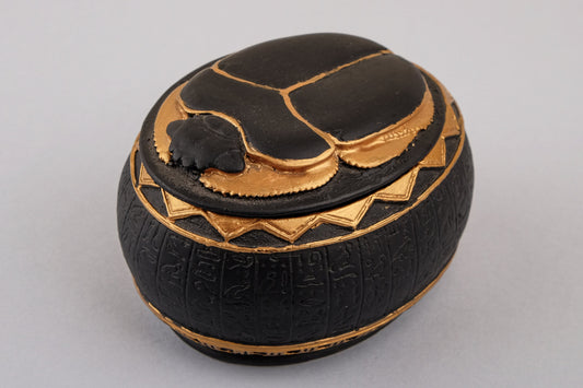 Fantastic Ancient Egyptian Art Scarab as a Jewelry Box Heavy Stone painted gold black made in Egypt