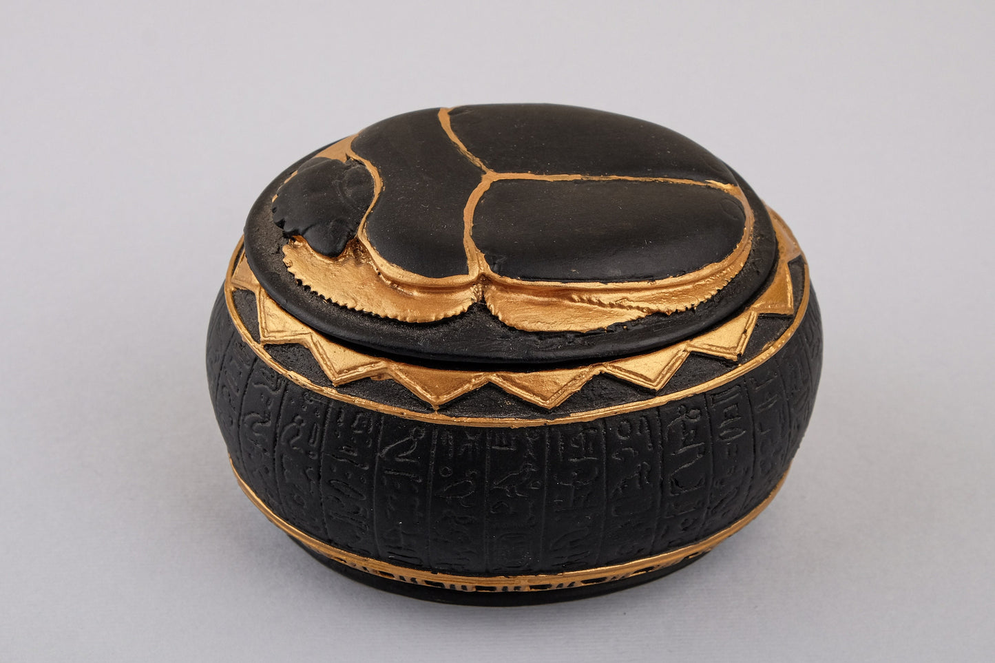 Fantastic Ancient Egyptian Art Scarab as a Jewelry Box Heavy Stone painted gold black made in Egypt