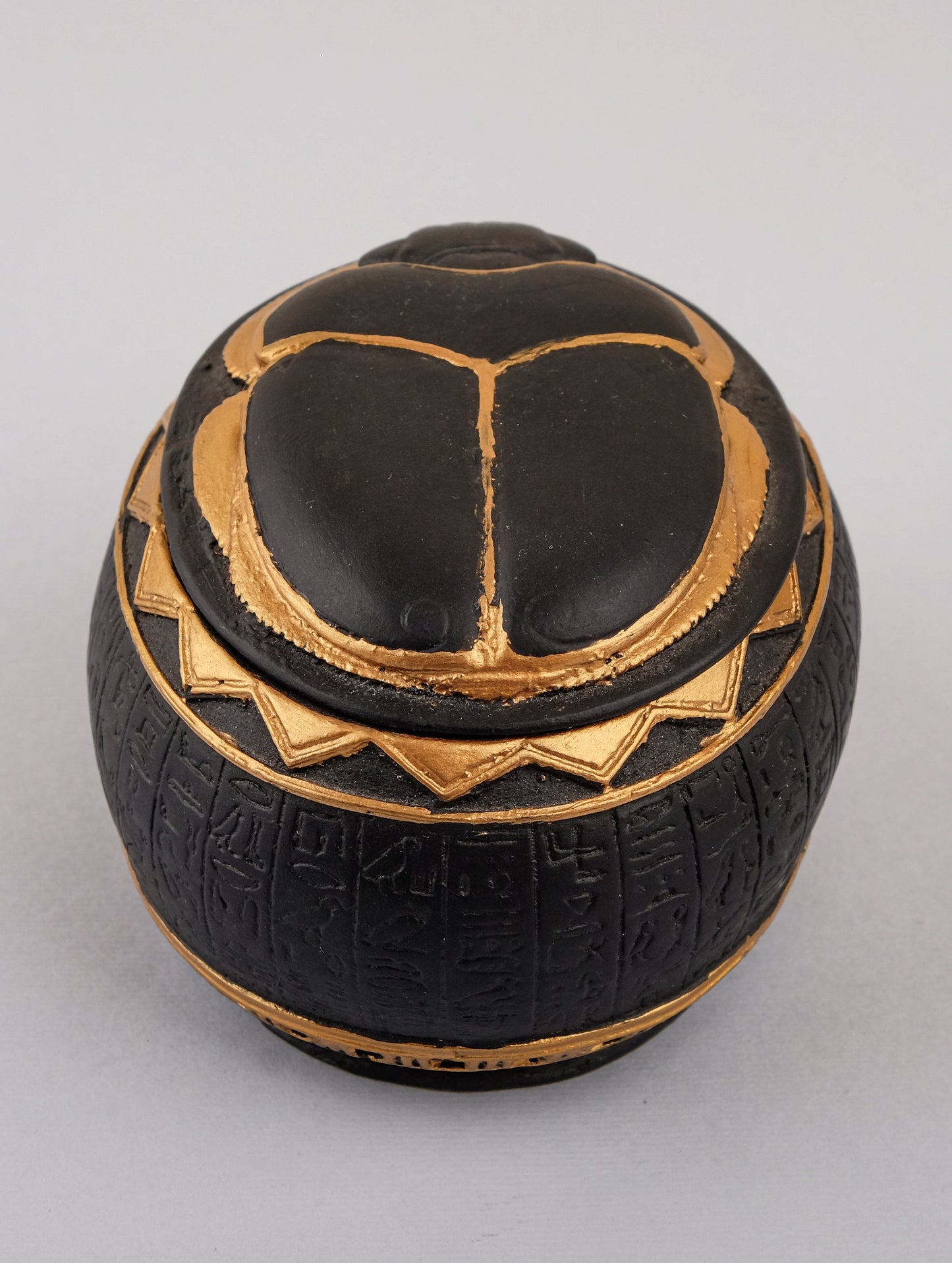 Fantastic Ancient Egyptian Art Scarab as a Jewelry Box Heavy Stone painted gold black made in Egypt