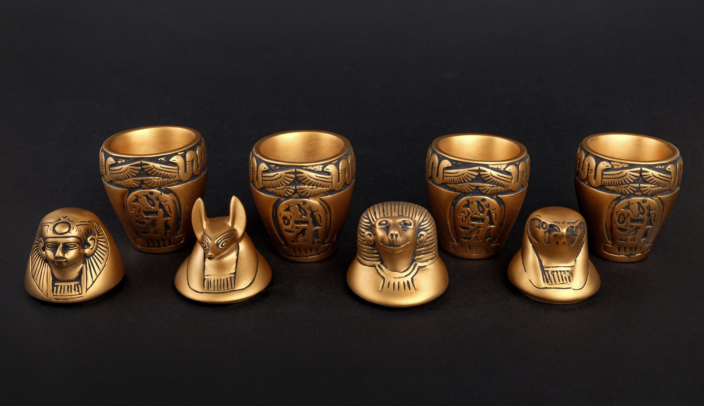 Ancient Egyptian Canopic jars Sons of Horus sculpture Set four Egyptian Art painted gold made in Egypt