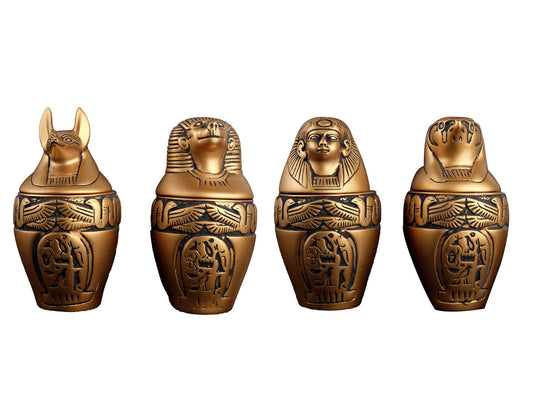 Ancient Egyptian Canopic jars Sons of Horus sculpture Set four Egyptian Art painted gold made in Egypt