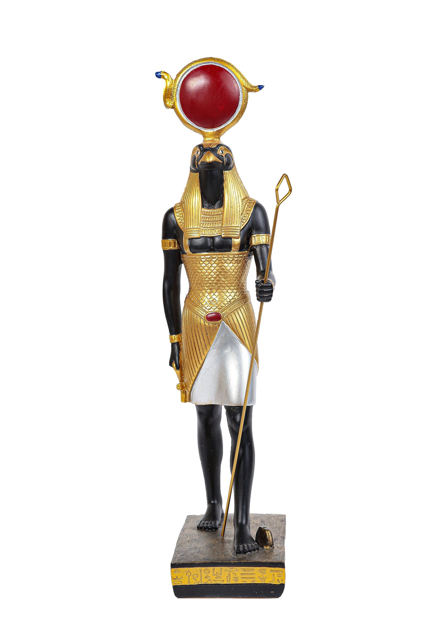 Statue of Ra Harakhte Sun God crowned with a solar disk Unique gold black large made in Egypt