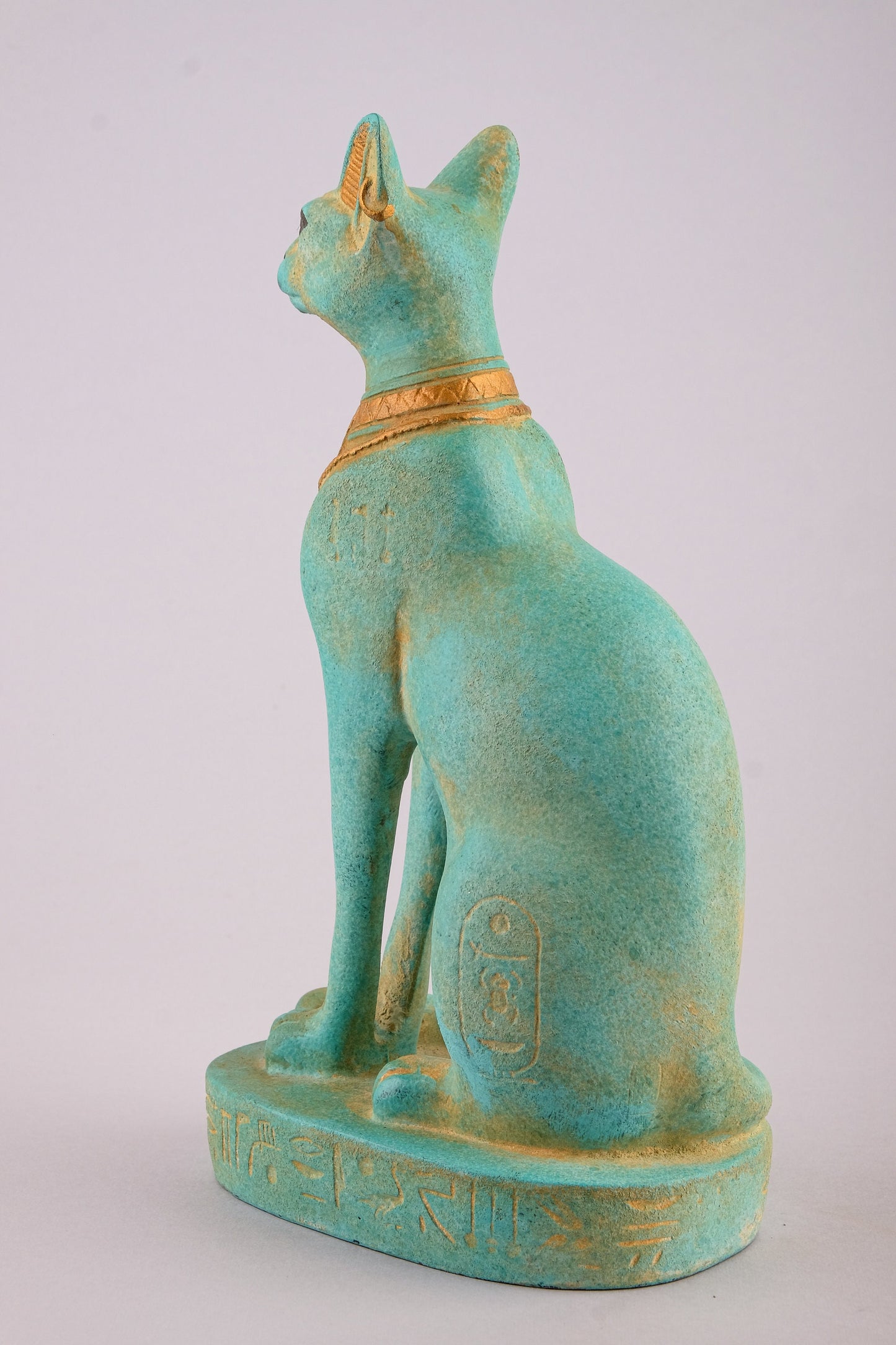 Unique Egyptian Bastet cat Statue statue unique green sculpture stone handcrafted altar statue with scarab on her chest