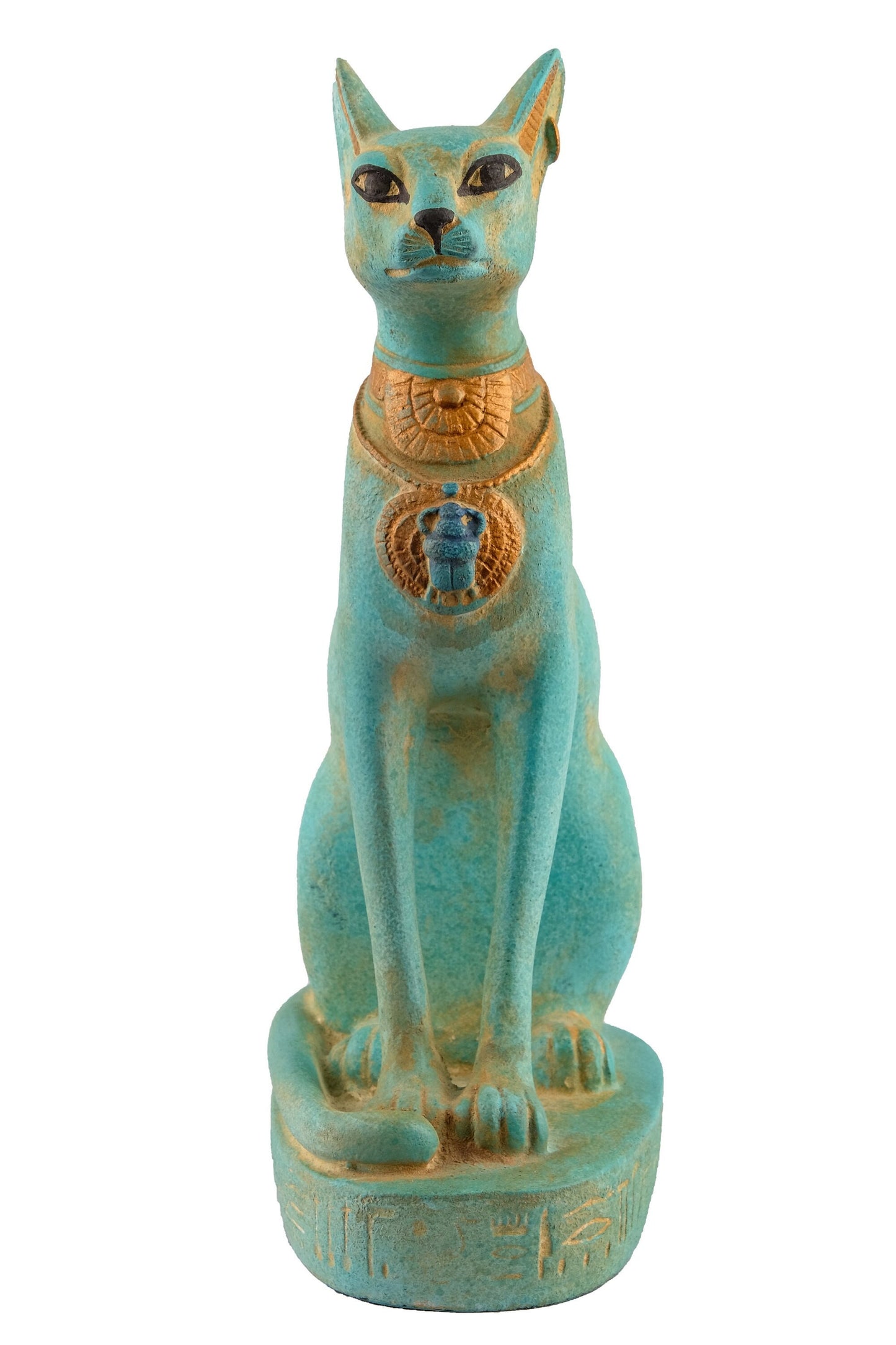 Unique Egyptian Bastet cat Statue statue unique green sculpture stone handcrafted altar statue with scarab on her chest