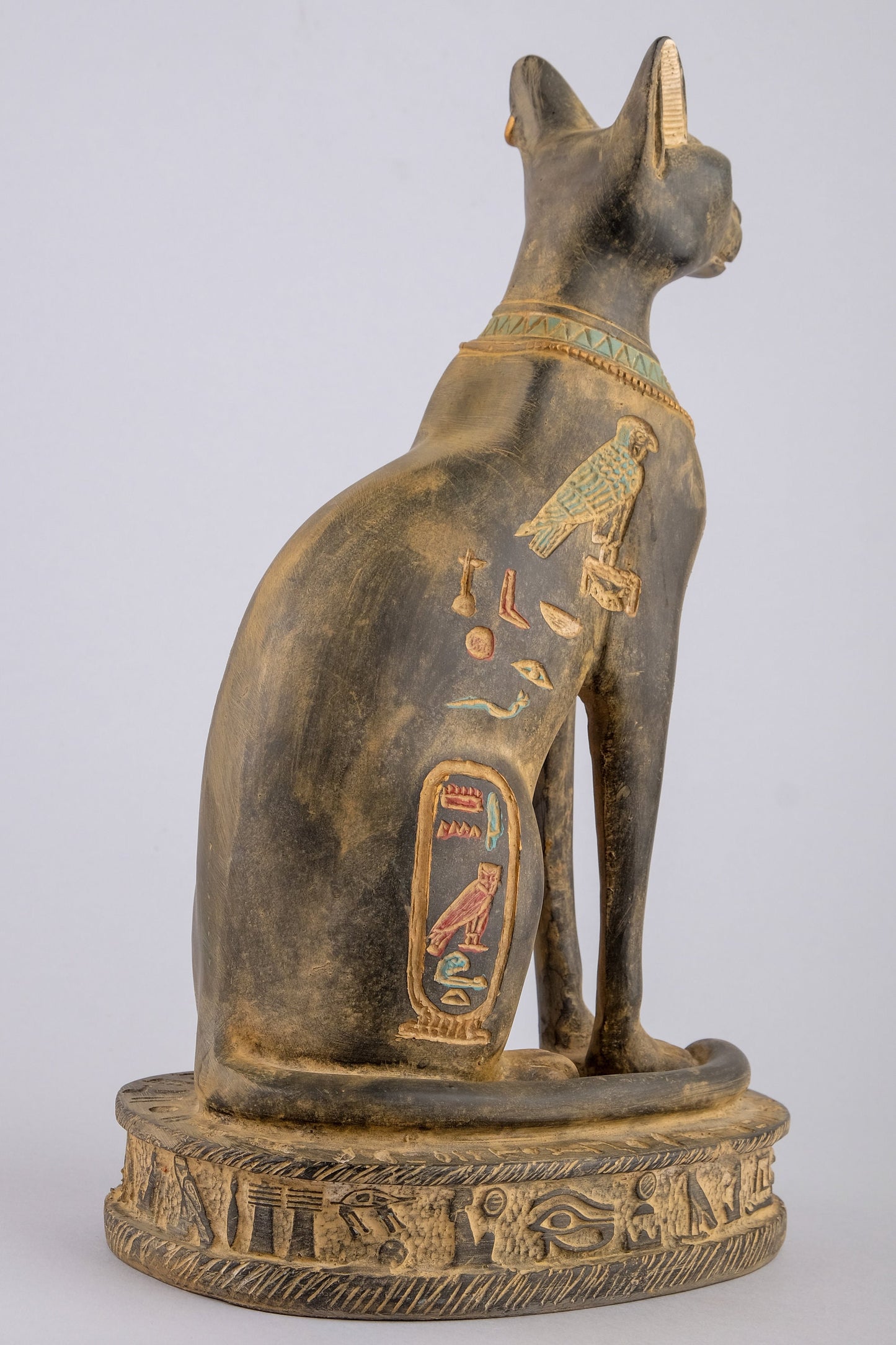 Unique Egyptian Bastet cat Statue black sculpture stone handcrafted altar statue with scarab on her chest