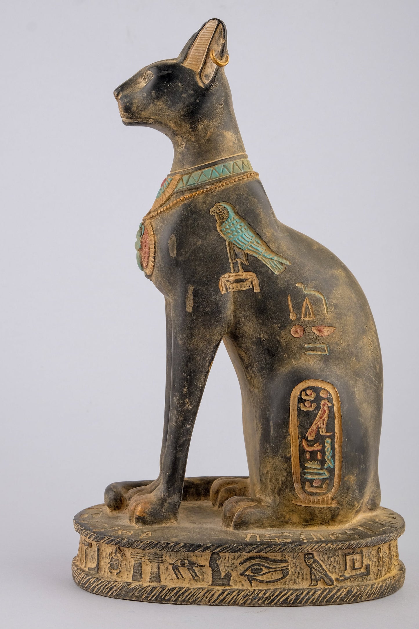 Unique Egyptian Bastet cat Statue black sculpture stone handcrafted altar statue with scarab on her chest