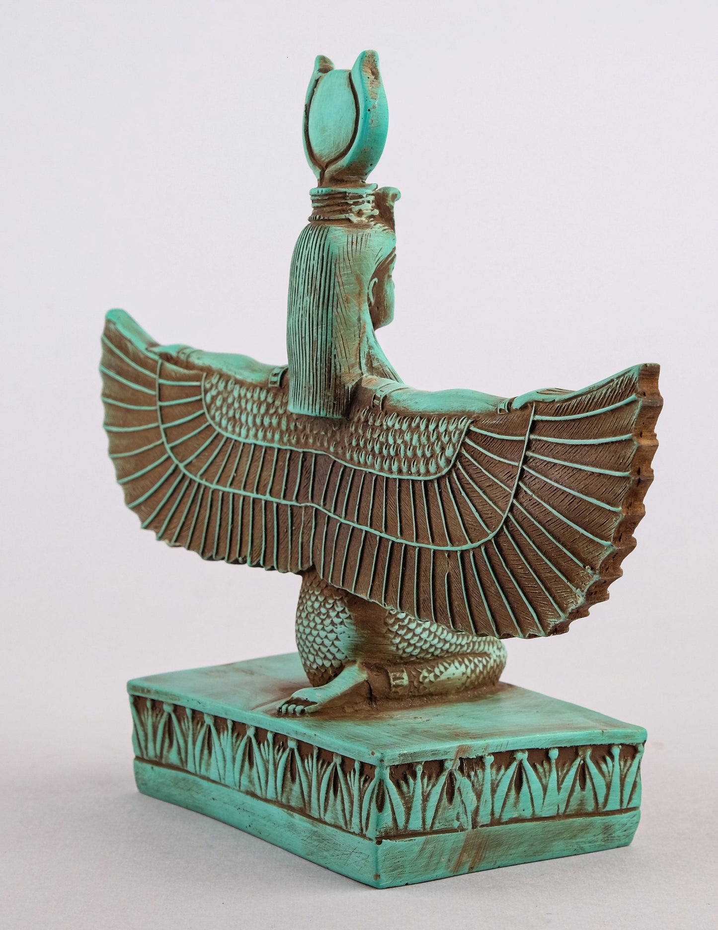 Unique ancient Egyptian statue of Isis Wings handmade from green limestone made in Egypt