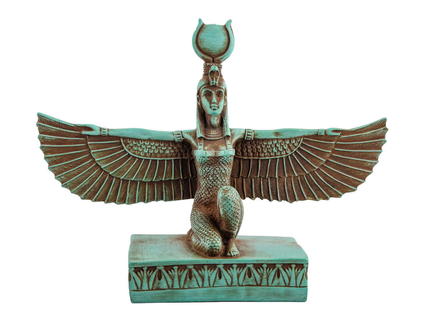 Unique ancient Egyptian statue of Isis Wings handmade from green limestone made in Egypt