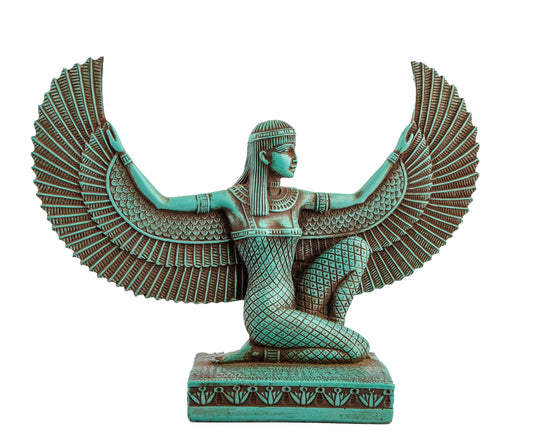 Egyptian statue of Isis made of green limestone made in Egypt