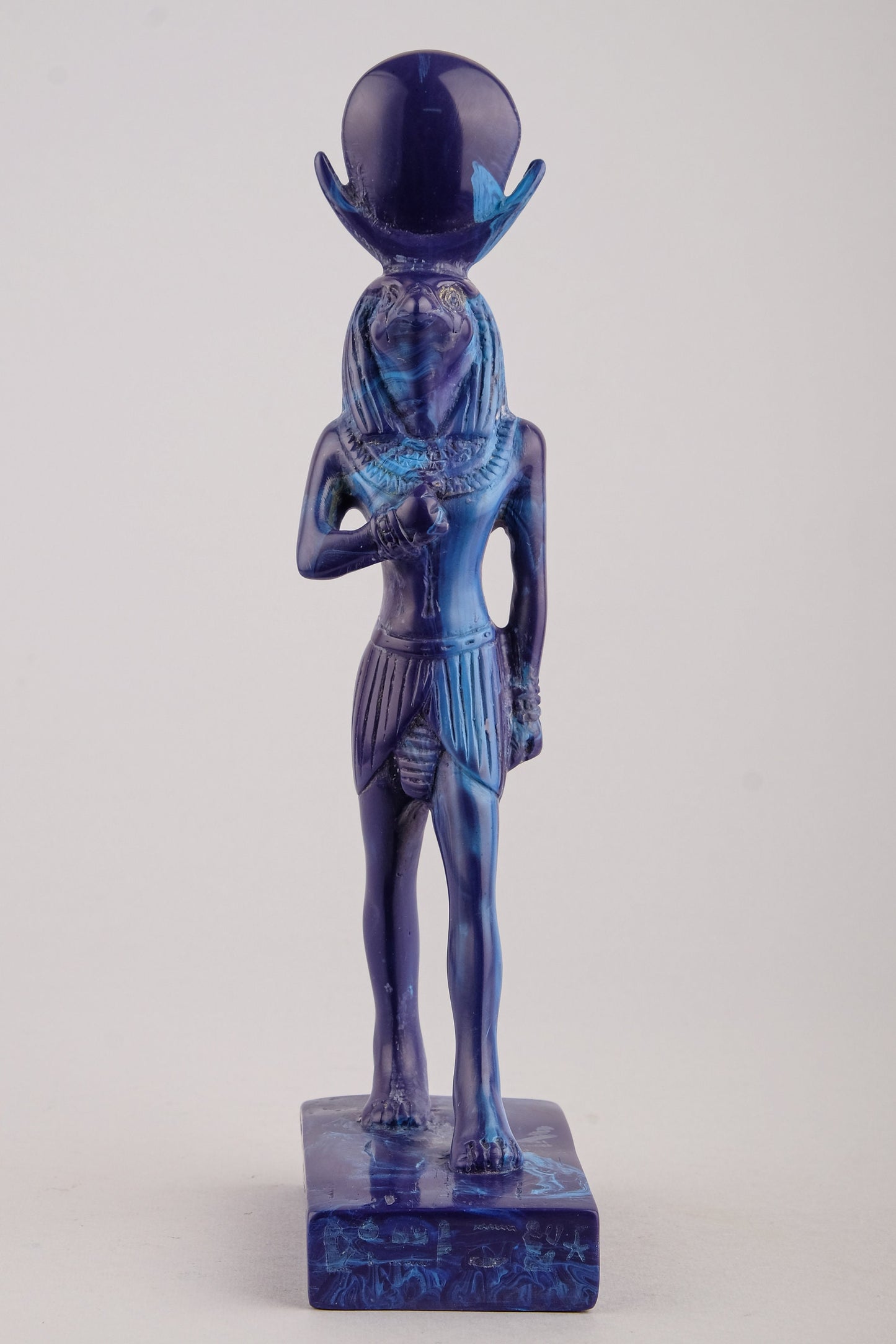 Ancient Egyptian blue statue of sun God Ra Harakhte made in Egypt