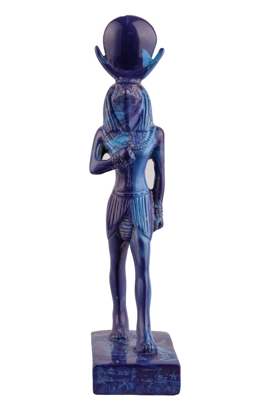 Ancient Egyptian blue statue of sun God Ra Harakhte made in Egypt